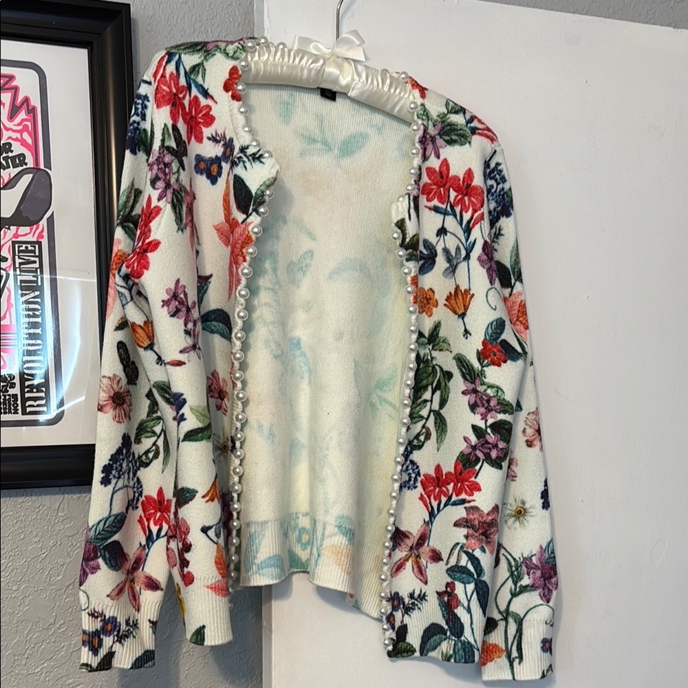 Boston Proper Floral Pearl-Embellished Women's Sweater - Picture 3 of 3
